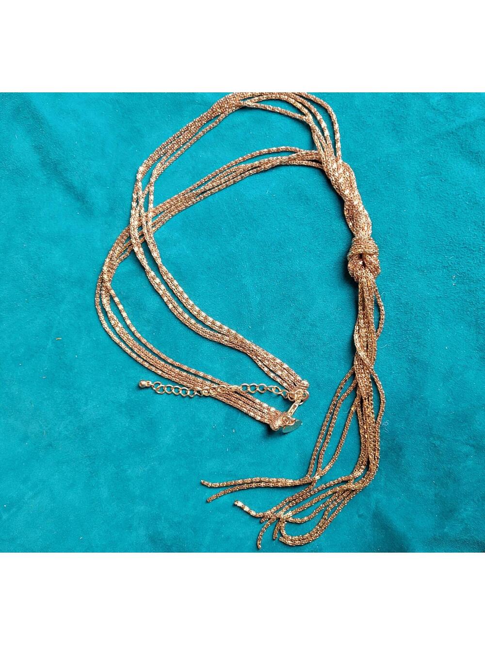 Rose Gold Tone Multi-Strand Knot Necklace with Adjustable Clasp